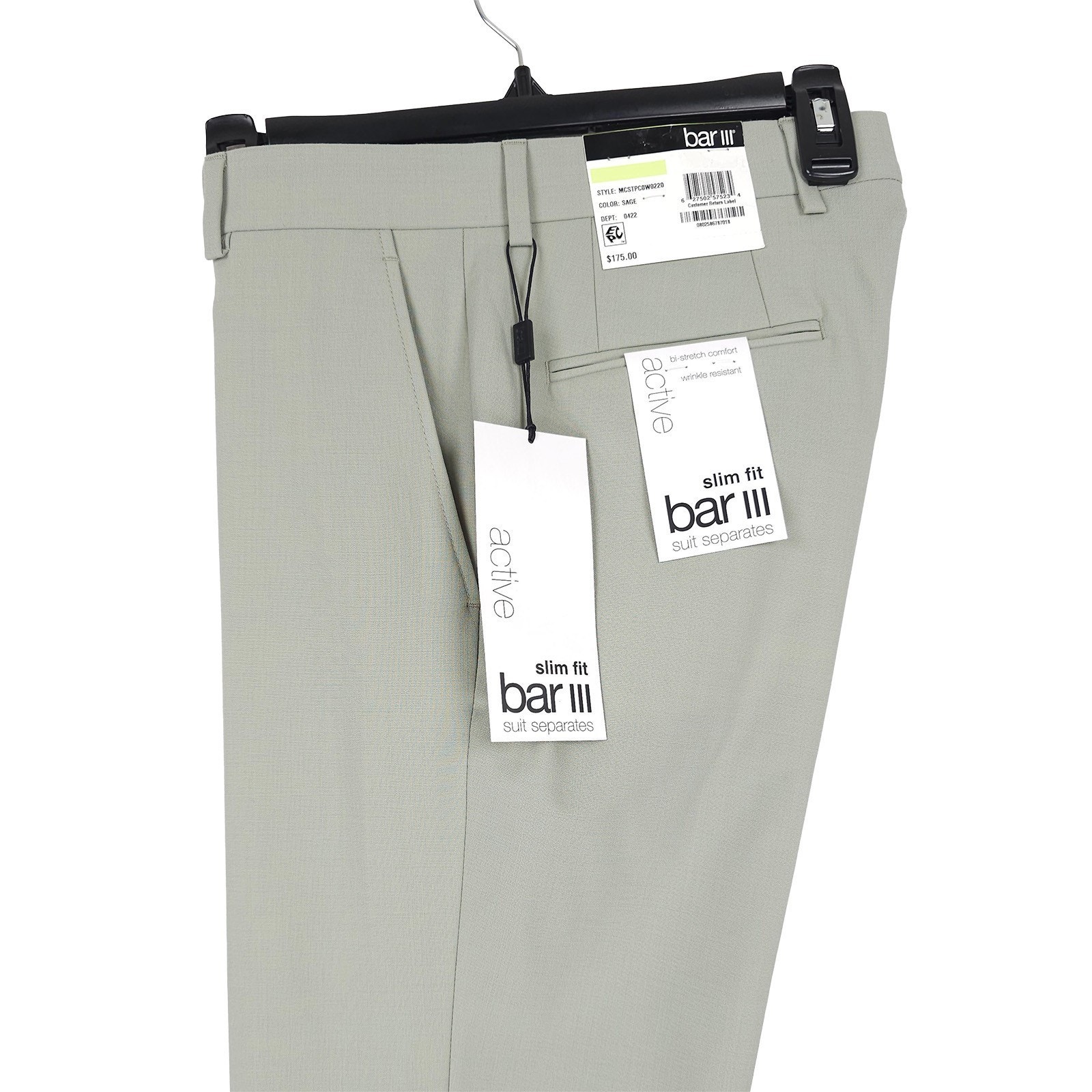 Bar Iii Mens Slim Fit Suit Pants 29x30 Sage Green Solid Active Stretch Wool Nwt
